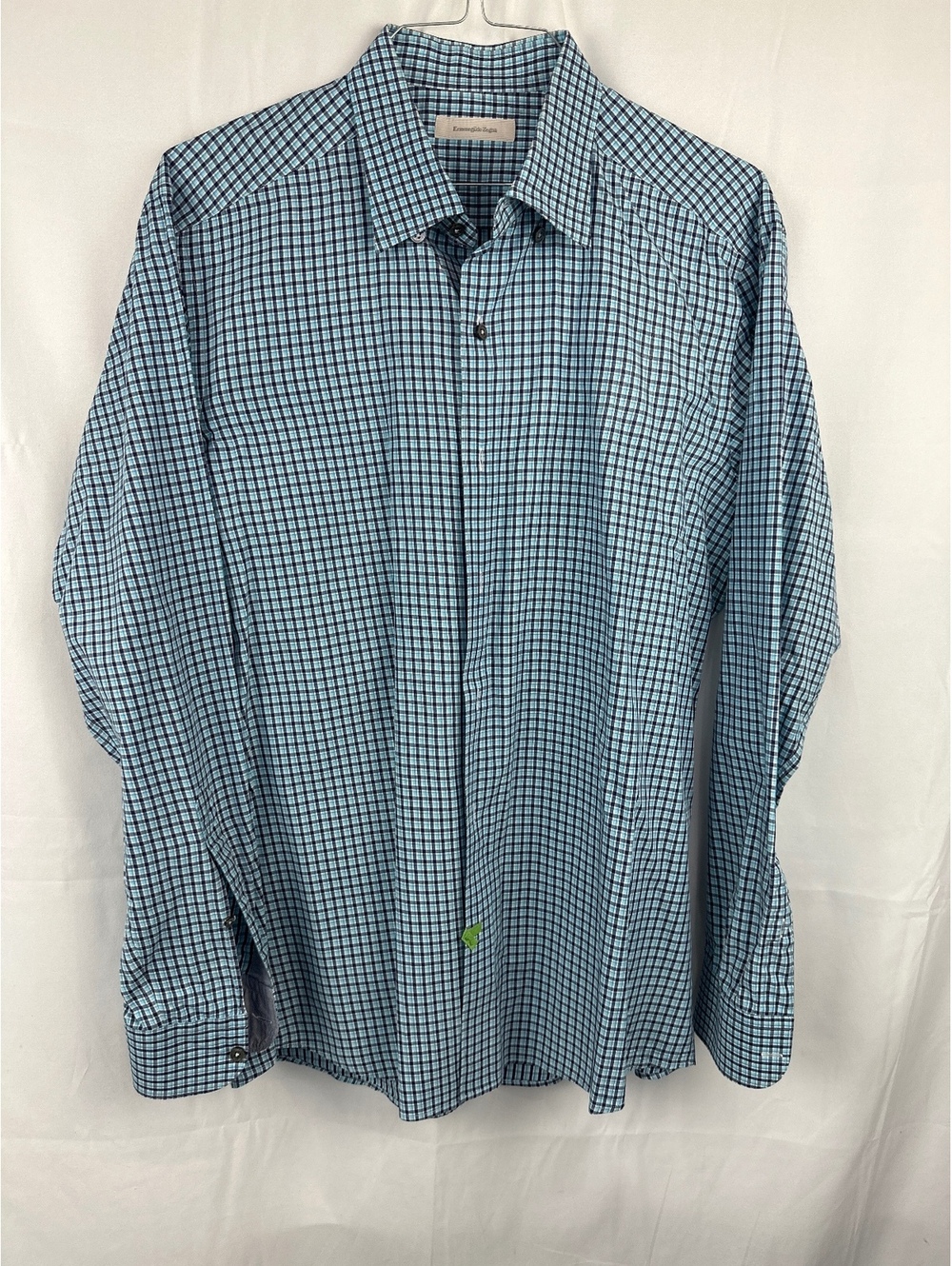 Ermenegildo Zegna Men's Blue Checkered Dress Shirt XL MadeIn